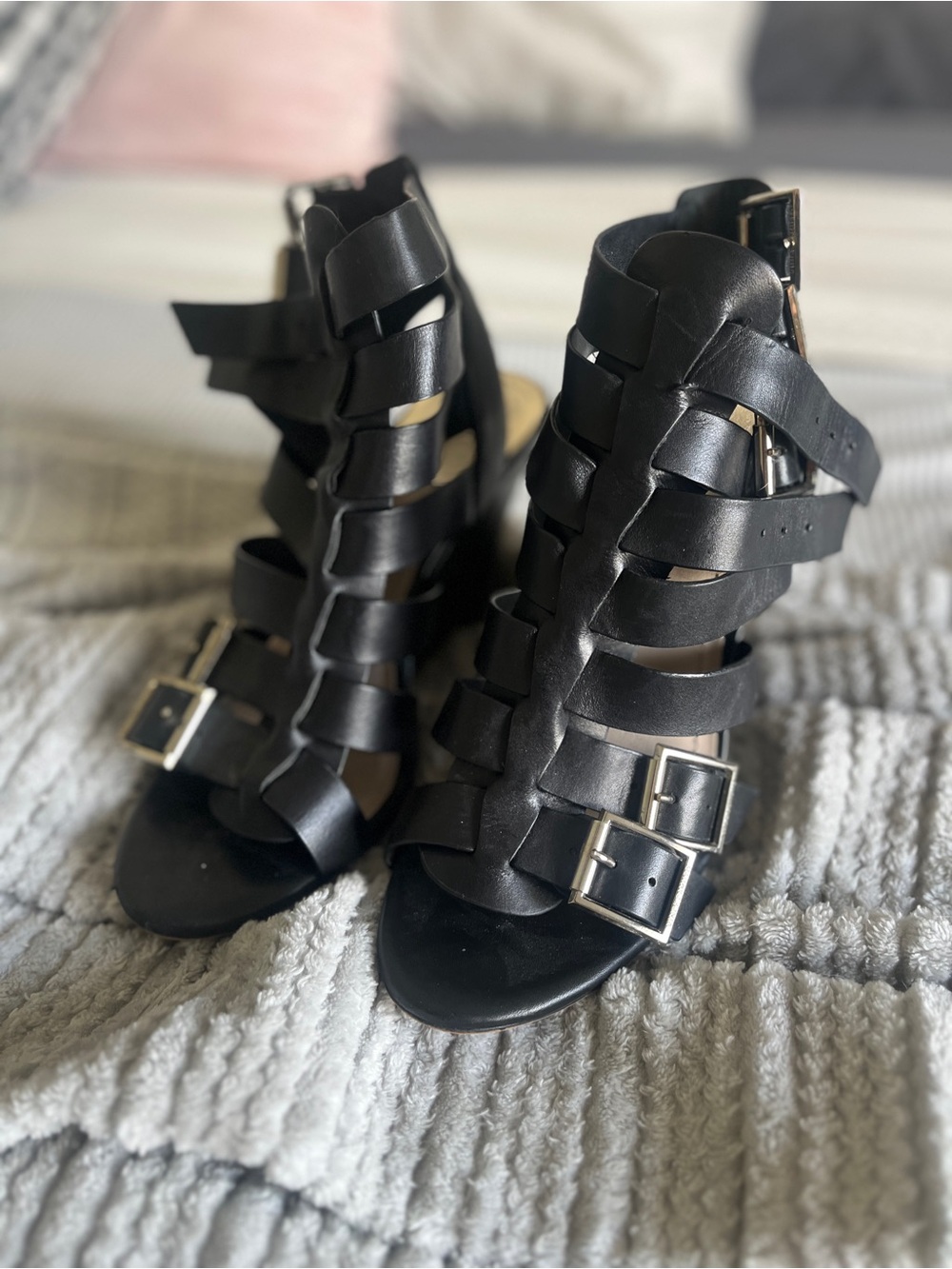 Vince Camuto Black Strappy Buckle Heeled Sandals